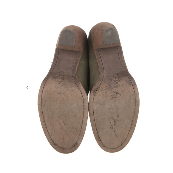 Alice+Olivia 8.5 Suede $350 Caden Ankle Boots Gold Bootie Low Heel Olive Green - Picture 6 of 7